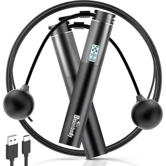 Bisonbody Corde à Sauter Intelligente Corde D\'entraînement Physique avec Application – 2 Modes de Fonction – Corde Classique de 3 m et Balles Courtes Sans Corde – Corde à Sauter Bluetooth avec Application Fitdays+ pour un Suivi de Progression Fluide