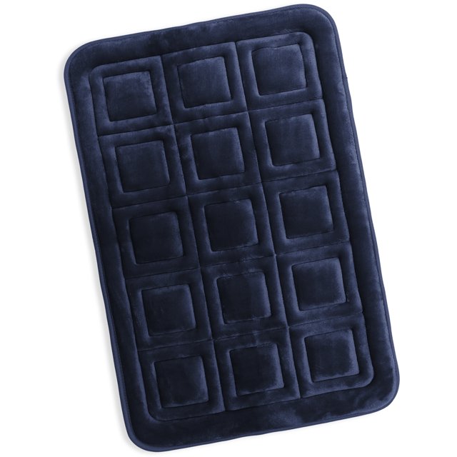 Clara Clark Bathroom Rugs, Velvet Memory Foam Bath Mat, Ultra Soft Non Slip and Absorbent - Waffled - Large - Navy