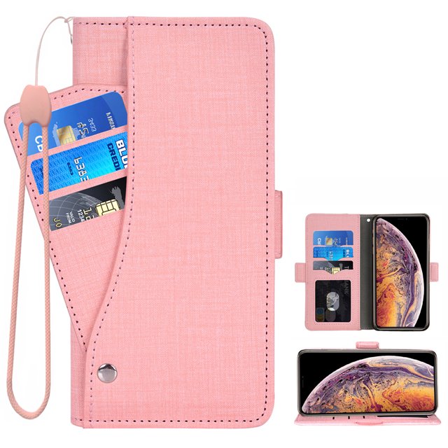 Wallet Case for iPhone XS Max, Blocking Card Slot Stand Shockproof TPU Interior Case PU Leather Magnetic Protect Flip Cover Compatible with iPhone XS Max, Pink