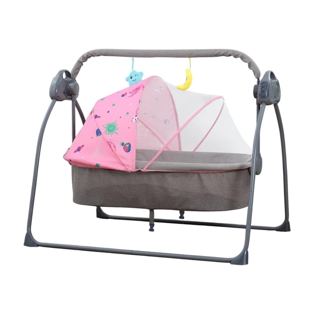 Siruishop Automatic Baby Bassinet Melodies Timer for 0-18 Months Auto Rocking Bassinet pink