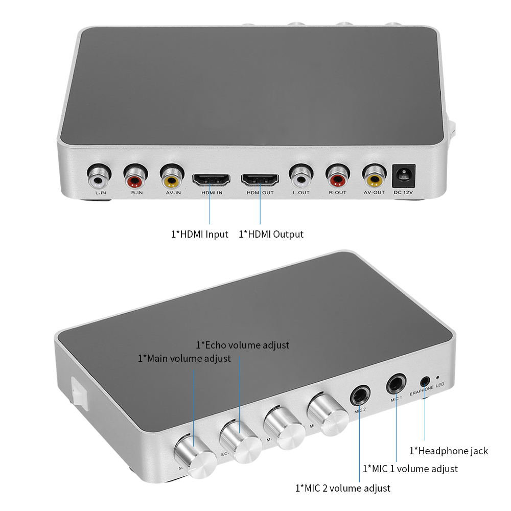 KM200 Karaoke Sound Mixer Portable Digital Stereo Audio Echo System 4K/2K Karaoke Amplifier with Dual Microphone Plug
