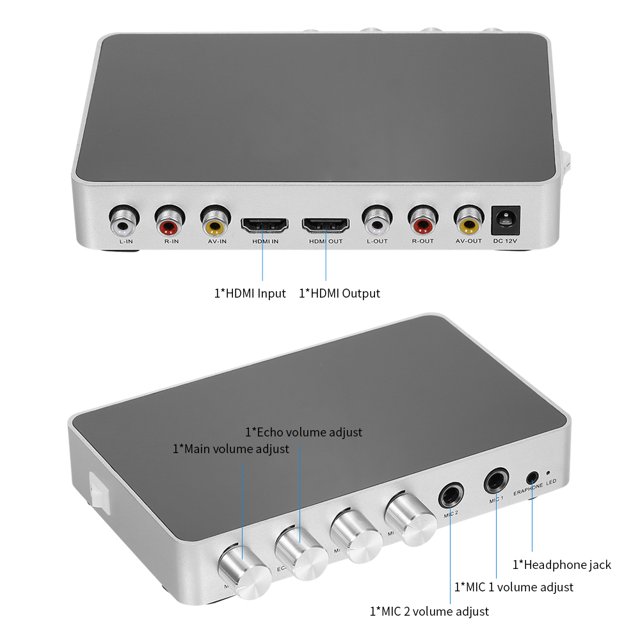 KM200 Karaoke Sound Mixer Portable Digital Stereo Audio Echo System 4K/2K Karaoke Amplifier with Dual Microphone Plug