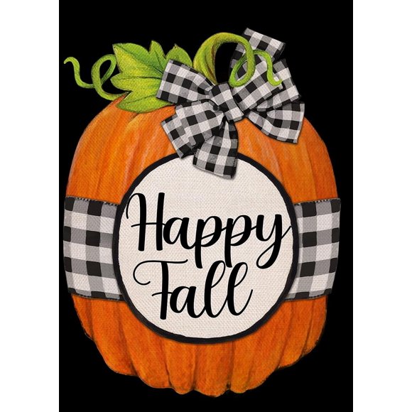 Home Decorative Pumpkin Garden Flag, Happy Fall House Yard Outdoor Welcome Decor Buffalo Plaid Check Sign, Farmhouse Autumn Outside Decoration Seasonal Burlap Small Flag Double Sided 12 x 18