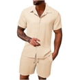 thumbnail image 1 of TIMIFIS Men's Cotton Linen Sets Short Sleeve Pleats Suits 2 Piece Button Shirt and Shorts Beach OutfitsFall, 1 of 8
