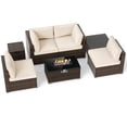 thumbnail image 2 of Costway 7 PCS Patio Furniture Set 40,000 BTU Gas Fire Pit Table Propane Tank Cover Table Mix Brown + Off-White, 2 of 10