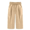 thumbnail image 4 of Timegard Capri Pants for Women Cotton Linen Elastic Waisted Ruched Casual Loose Trousers with Pockets, 4 of 4