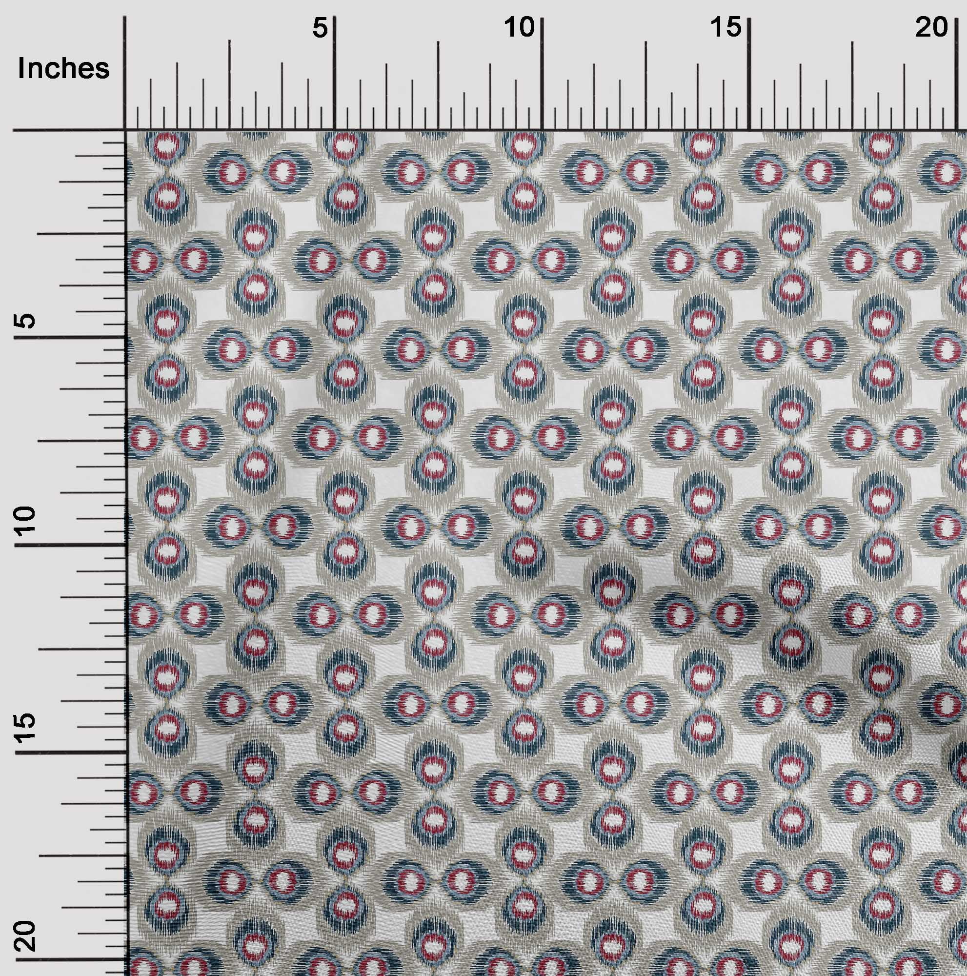 oneOone Tissu Polyester Lycra Imprimé Plume de Paon Ikat BTY 56 Pouces de Large