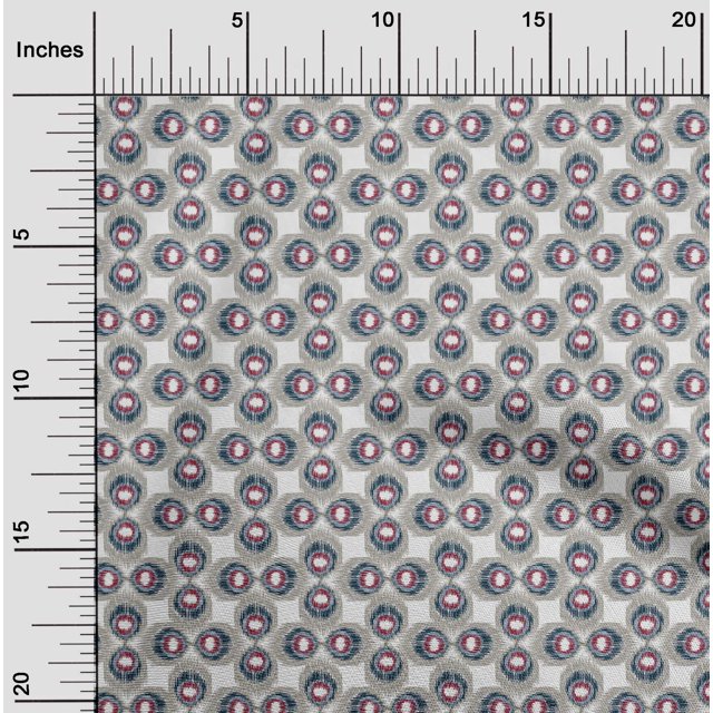 oneOone Tissu Polyester Lycra Imprimé Plume de Paon Ikat BTY 56 Pouces de Large