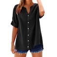 thumbnail image 1 of Shirts for Women Trendy Summer Clearance Summer Linen Work Tops for Women Trendy Plus Size V Neck Button down Boho Clothes Spring Tops for Women 2025 New Black XXL, 1 of 4