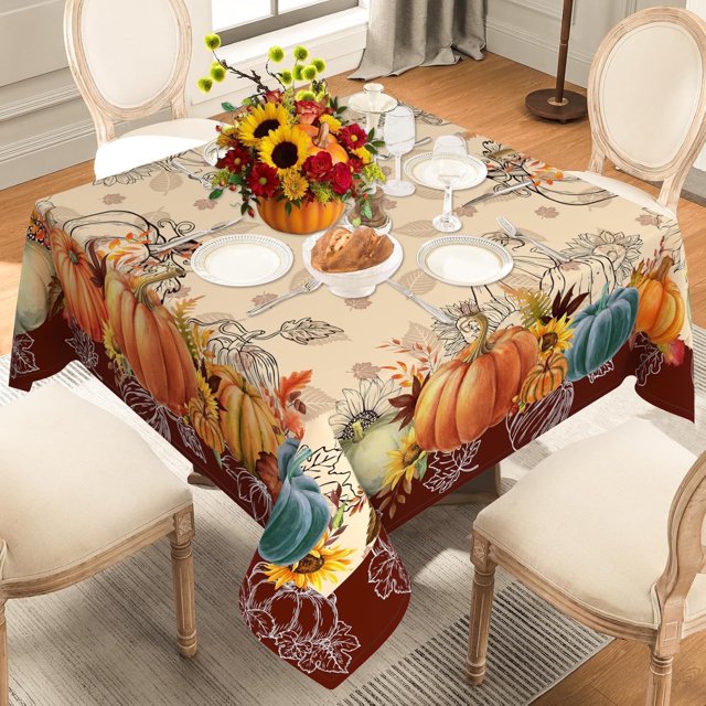 Fall Square Tablecloth, Square Fall Tablecloth 60 Inch, Autumn Pumpkin Thanksgiving Tablecloth Square, Fall Table Cover Square