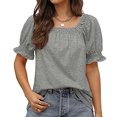 thumbnail image 2 of Womens Casual Solid Color Square Neck Short Sleeve Tops Blouses, 2 of 8