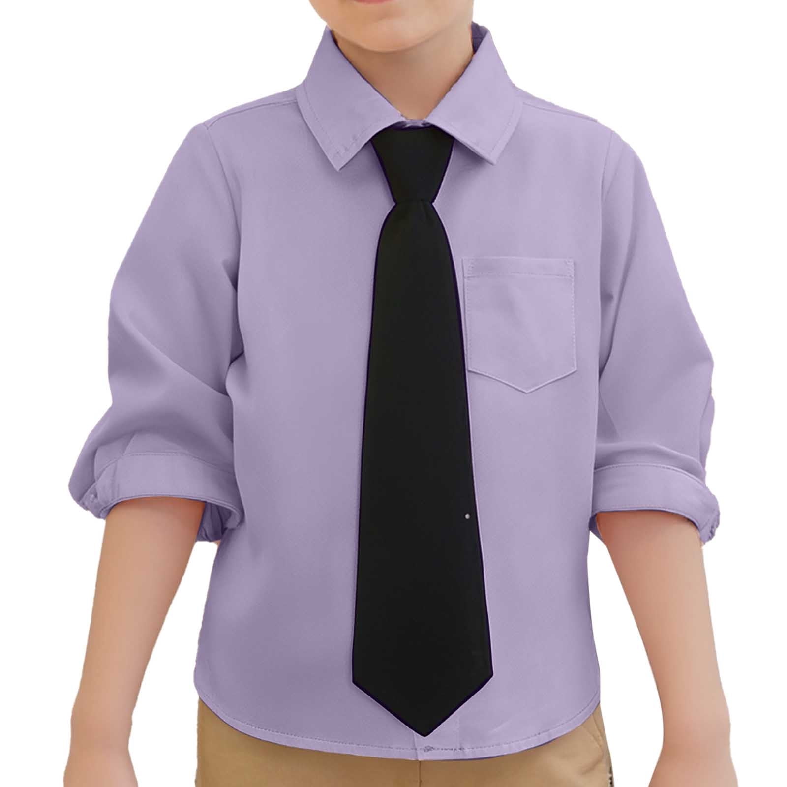 Hiiyo Boys Long Sleeve Dress Shirt School Uniform Solid Color Button Down Shirt, Sizes 6M-9Y
