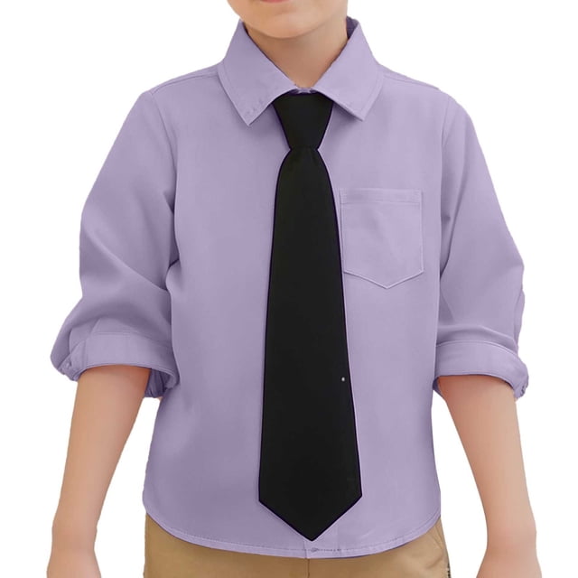 Hiiyo Boys Long Sleeve Dress Shirt School Uniform Solid Color Button Down Shirt, Sizes 6M-9Y