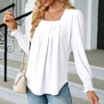 thumbnail image 3 of Besolor Hauts à Encolure Carrée pour Femmes, Blouse à Manches Longues Bouffantes de Printemps, Chic Décontracté, Tunique Ample Plissée à l'Avant, Chemise d'Automne pour 2024, Blanc, 3 of 5