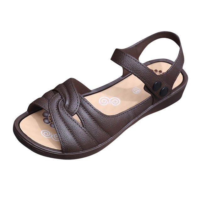 Flat Sandals for Women, Double Buckle Design with Ankle Round Buckle and Knotted Front Detail, PVC Upper, Open Toe, Breathable Beach Wear for Spring Summer