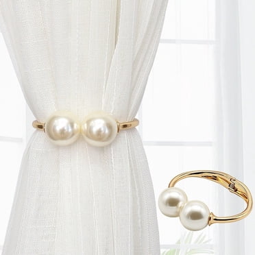 LSLJS Pearl White Magnetic Curtain Tiebacks, Pearl Beaded Curtain Tiebacks for Home Office Drapery Decorative Window Tie Backs Sheer Curtains Holders 1PC, Curtain Bands