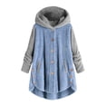 thumbnail image 2 of LSLJS Women's Winter Plush Solid Color Hooded Sweatshirts Button Long Sleeve Split Round Neck Comfortable Pajamas Coat, 2 of 4