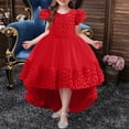 thumbnail image 4 of MIASHUI Robe en Dentelle Princesse pour Fille, Demoiselle d'Honneur, Mariage, Concours, Fête, Bal, Vacances, Tulle, Rouge, 9-10 Ans, 4 of 5