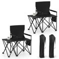 thumbnail image 1 of Gymax 2PCS Oversized Camping Chair w/Side Table 2 Storage Pockets Cup Holder for Trip Black, 1 of 10