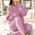 thumbnail image 2 of Womens Ladies Solid Round Neck Cable Knitted Warm 2PC Loungewear Suit Sets, 2 of 6