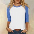 thumbnail image 2 of TSADFHJI sous-Vêtements en Coton pour Femmes Blanc Haut à Manches 3/4 Été Décontracté Polyvalent Raglan Col Rond Chemise Décontractée Top S Bleu Clair, 2 of 5