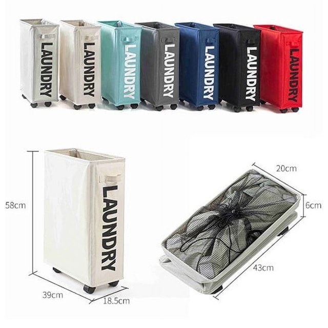 Panier à Linge Mince à Roulettes avec Support, Pliable et Imperméable, Panier à Linge pour la Maison, Bac d'Angle