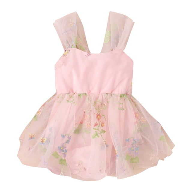 MIASHUI Barboteuse Robe Tutu en Maille Sans Manches à Broderie Florale pour Filles, Rose, 3-6 Mois
