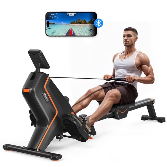 MERACH Rameur Magnétique Pliable Capacité de Poids 350 Lb, 16 Niveaux de Résistance Rameur Silencieux avec Bluetooth pour Entraînement à la Maison
