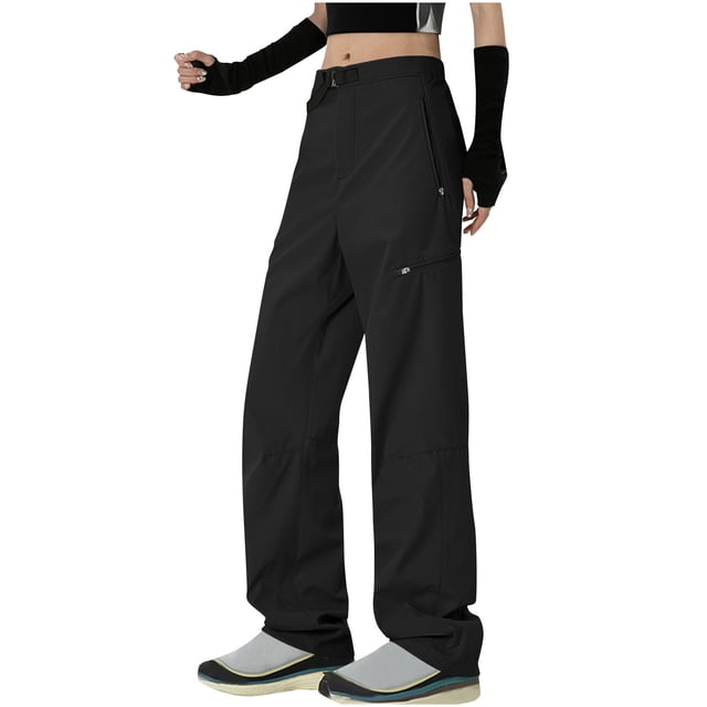 Ohufall Pantalon Cargo pour Femmes Pantalon à Jambe Grand Ample Extensible Pantalon Mode Urbaine Taille Haute Décontracté Imperméable Pantalon de Randonnée Extérieur avec Poches Pantalon pour Femmes