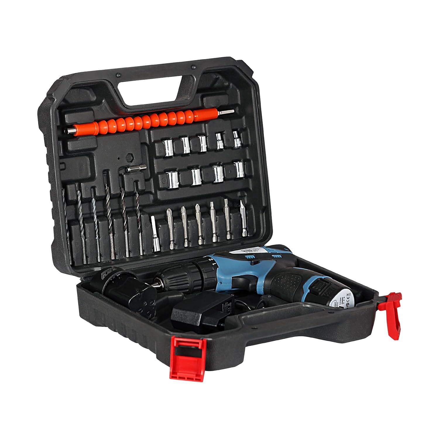 12v Powerful Cordless Drill Machine | 1350 Rpm | 18 Torque | 10mm - 1.50 Kw, 2 Speed Gear | 2x Batteries, Fast Charger | Keyless Chuck | 24pcs Bits & Sockets, Carrying Case, Screwdriver