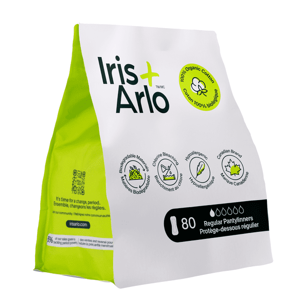 Iris + Arlo Organic Panty Liners, Regular, 100% Cotton, Chemical-Free, Non-toxic, No plastic | Resealable Bag (80 Count)