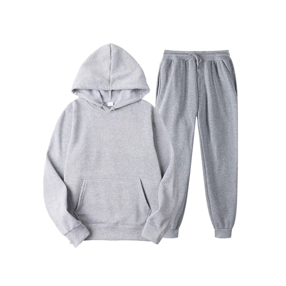 Innerwin Hoodies And Sweatpant Set Solid Color Mens Tracksuit Winter Hooded Warm 2 Piece Hoodie Light Gray XL