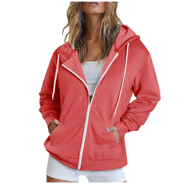 Timegard Zip up Hoodies for Women Long Sleeve Sweatshirt Fall Winter Solid Color Comfy Jacket with Pockets
