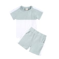 thumbnail image 1 of Shirts for girls Solid Color Threaded Round Neck Short Sleeved And Shorts Two-Piece Set, 1 of 8