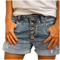 thumbnail image 1 of Jeans pour Femmes Tendance Populaire Rétro Boutons Shorts en Denim Coupe Ample pour Femmes Bleu m, 1 of 7