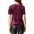 thumbnail image 3 of INSPIRE CHIC Haut en Velours Décontracté pour Femme à Col Rond et Manches Courtes P Bourgogne, 3 of 6