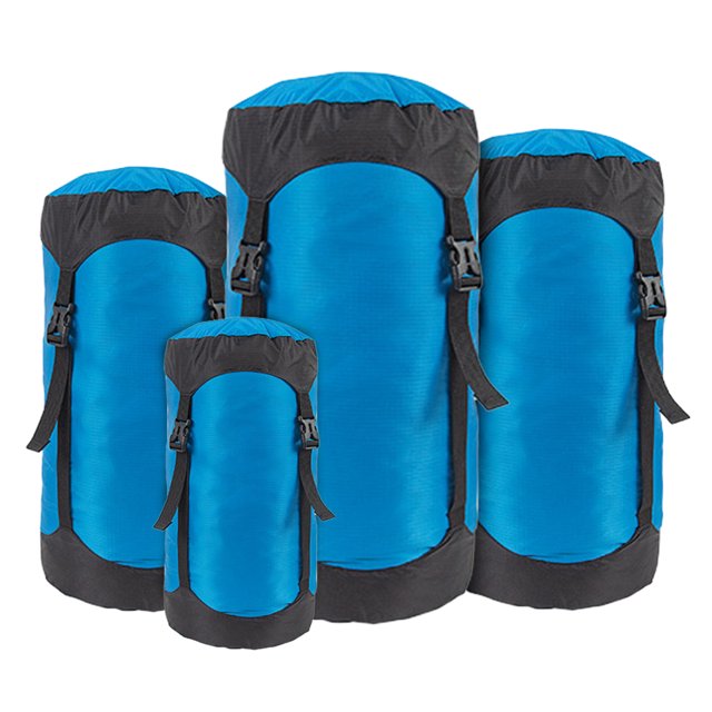 Graflsoa Sacs de Rangement de Compression Ultralégers pour Camping Extérieur pour Sacs de Couchage et Équipement, Ripstop 40D, Bleu Pierre Précieuse, Ensemble de 4 (S, m, L, TG)