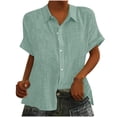 thumbnail image 1 of Yuyuzo Womens Button down Shirts Short Sleeve V Neck Tshirts Solid Color Office Work Tops Blouses, 1 of 6