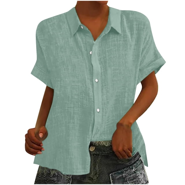 Yuyuzo Womens Button down Shirts Short Sleeve V Neck Tshirts Solid Color Office Work Tops Blouses