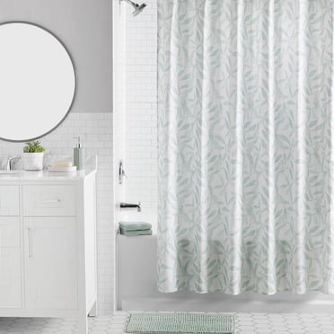 Ensemble de salle de bain Mainstays de 16 pièces à feuilles vertes – Rideau de douche en tissu avec tapis, crochets, distributeur de savon et plateau