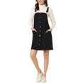 thumbnail image 2 of INSPIRE CHIC Robe en Velours Côtelé pour Femme, Bretelles Ajustables, Tablier-Chemise Boutonné, Robe Salopette avec Poches, G Noir, 2 of 6