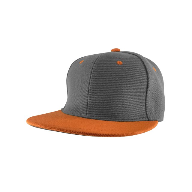 Top Headwear Flat Bill Adjustable Snapback Cap - Grey/Orange