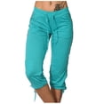 thumbnail image 1 of Pantalons Capris d'Été pour Femmes, Jambe Droite, Coupe Jambe, Taille Junior, Polyester Coton Lin, Capris pour Dames, Style C-25 Vert m, 1 of 6