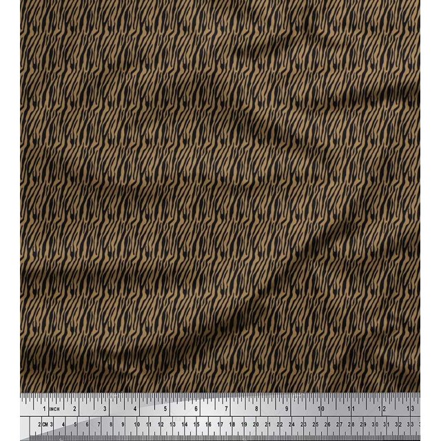 Soimoi Brown Polyester Crepe Fabric Wild Animal Skin Small Print Fabric by Yard 52 Inch Wide