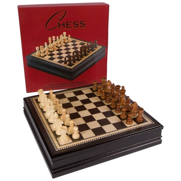 Jeu de Société Chess en Bois Incrusté Kavi avec Pièces en Bois Lestées, Grand Format 18 X 18 Pouces