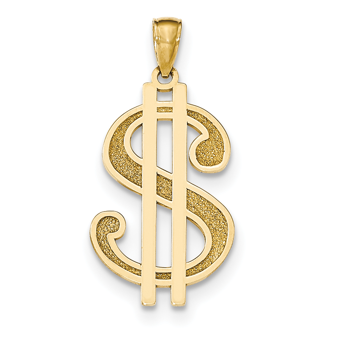 14k Yellow Gold Dollar Sign Necklace Charm Pendant Gambling