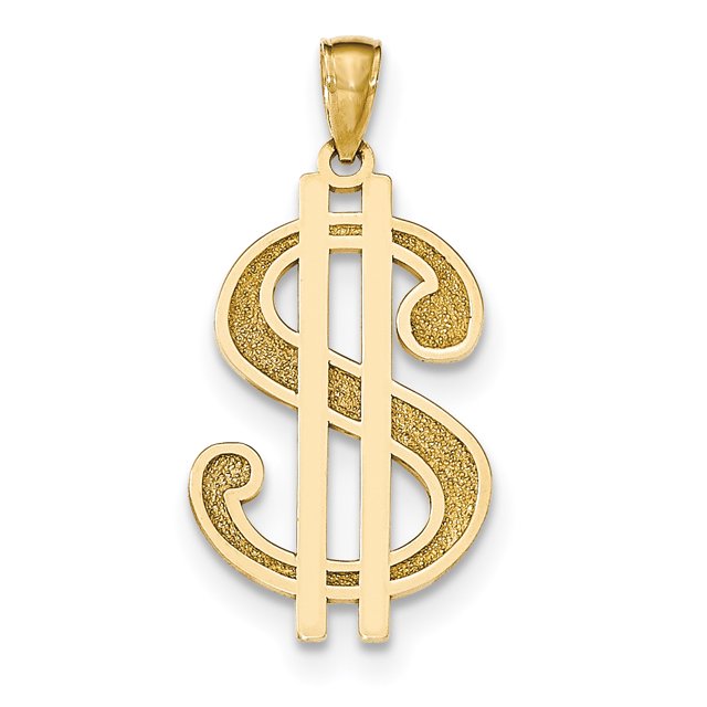 Pendentif Breloque Collier Signe Dollar en Or Jaune 14k Jeu