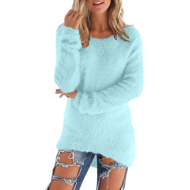 Yuyuzo Women Sweaters Fuzzy Fleece Tops Long Sleeve Tops Crewneck Pullover Tops Basic Plus Size Blouses