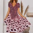 thumbnail image 1 of Pisexur Robe à Manches Courtes à Col en V pour Femme, Été, Imprimé Floral, Manches Courtes, Col en V, Robes à Empiècements en Dentelle, Mode, Robe à Jupe Longue, Robe pour Femme, 1 of 6