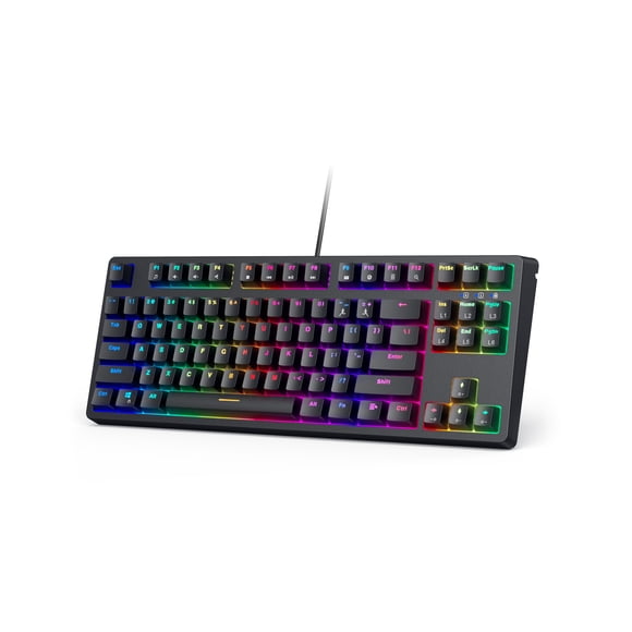 AUKEY TKL Mechanical Gaming Keyboard with RGB and Red Switches, 87-Key Wired Keyboard with Anti-Ghosting & Gaming Software for PC and Mac KM-G14
